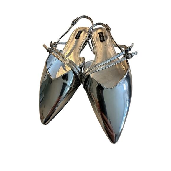 Nine West Women's Silver Leather Beley Strappy Pointy Toe Ballet Flat Size 12 - Picture 6 of 10
